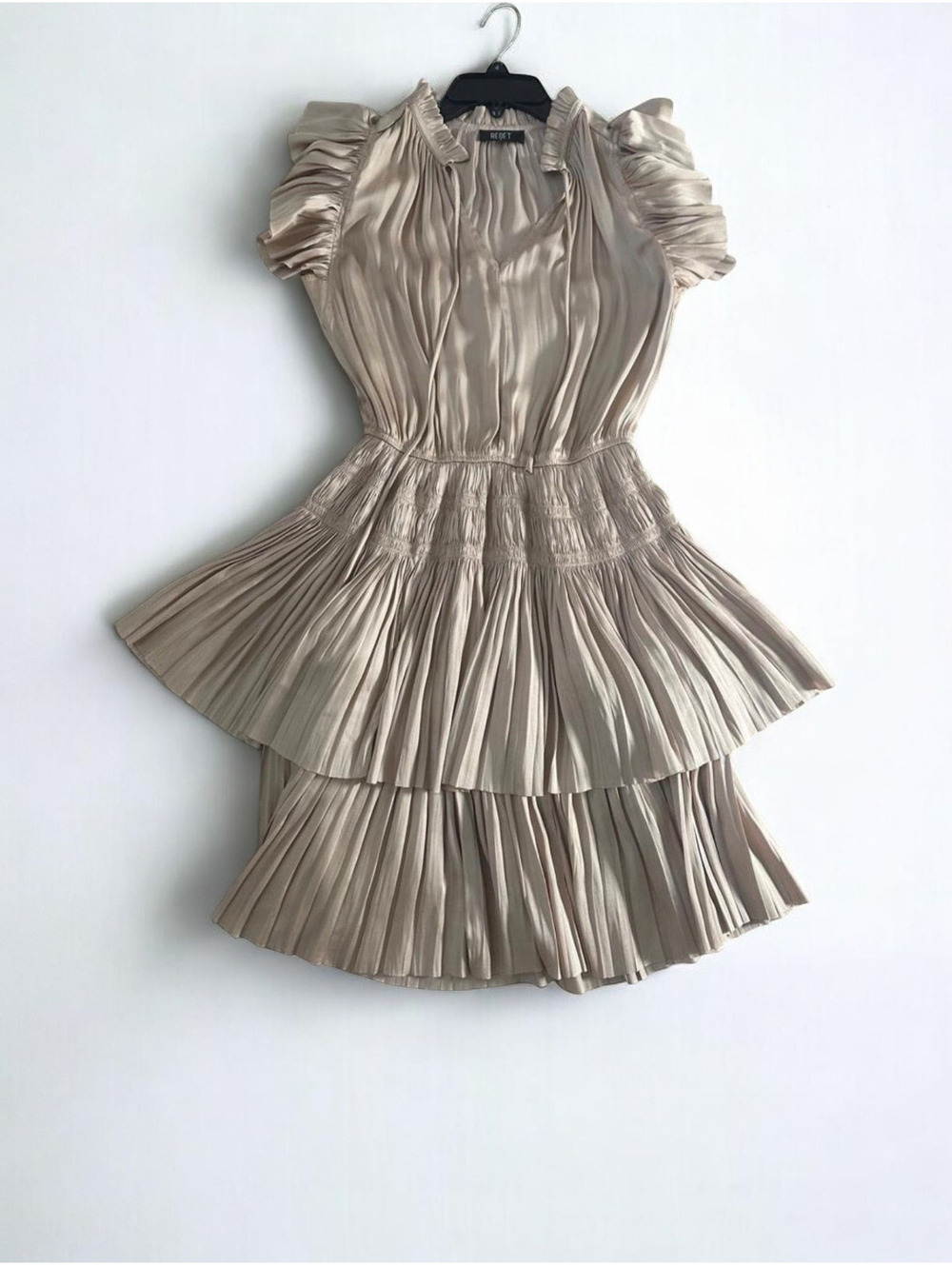 Reset Gabrielle Gold Mini Pleated Dress Womens Small